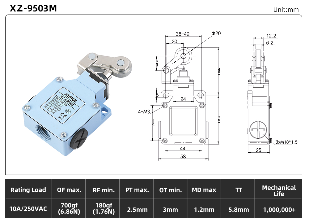 XZ-95 Series Limit Switch XZ-9503M dimension image