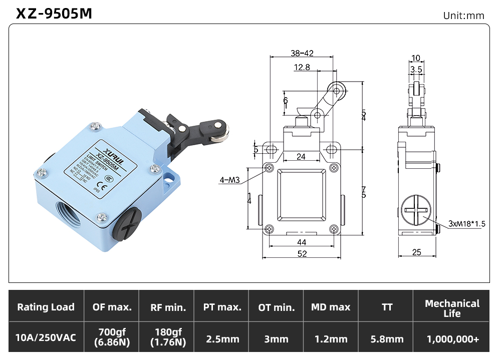 XZ-95 Series Limit Switch XZ-9505M dimension image