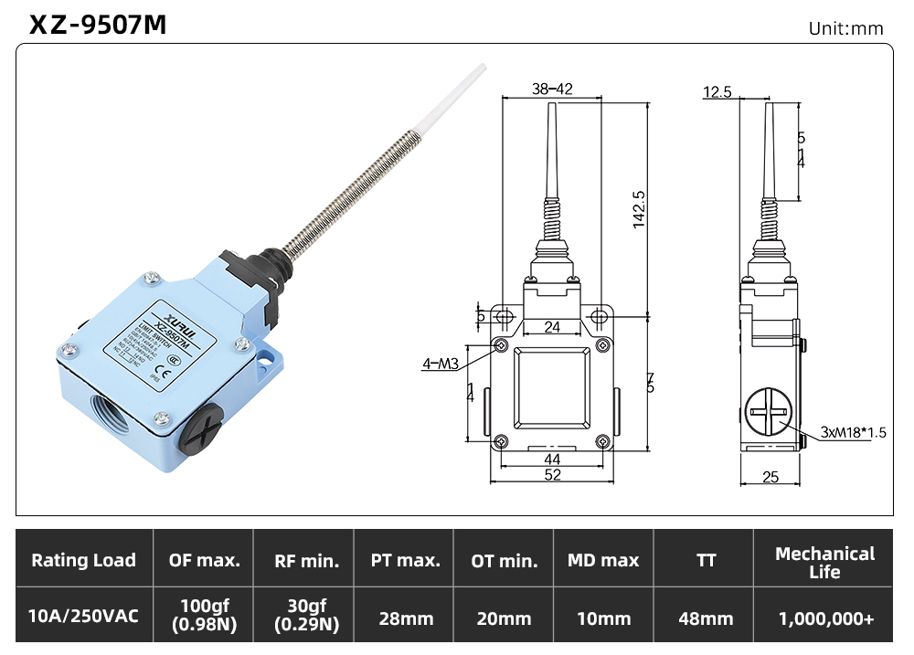 XZ-95 Series Limit Switch XZ-9507M dimension image