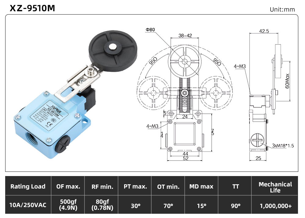 XZ-95 Series Limit Switch XZ-9510M dimension image