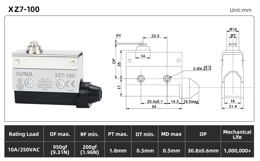 XZ7 Series Limit Switch XZ7-100 dimension image