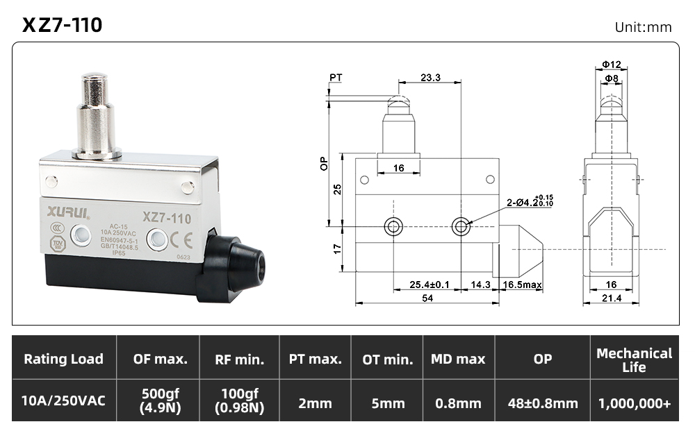 XZ7 Series Limit Switch XZ7-110 dimension image