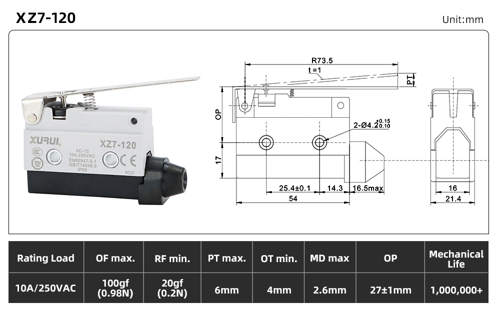 XZ7 Series Limit Switch XZ7-120 dimension image