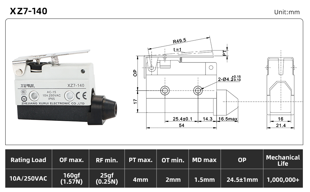 XZ7 Series Limit Switch XZ7-140 dimension image