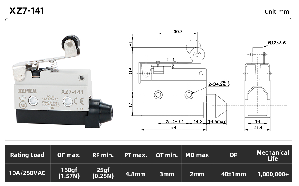 XZ7 Series Limit Switch XZ7-141 dimension image