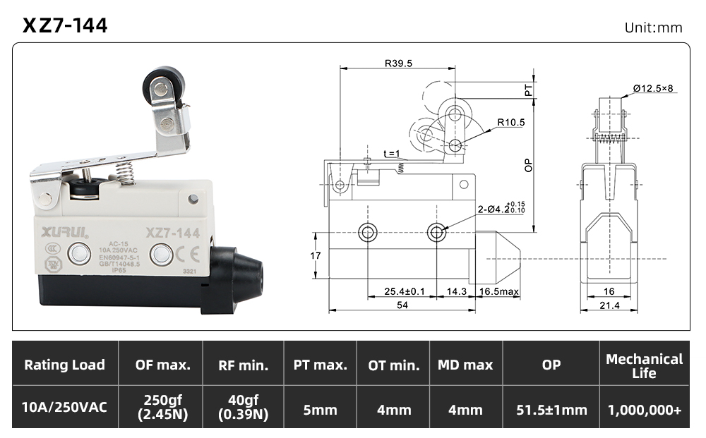 XZ7 Series Limit Switch XZ7-144 dimension image