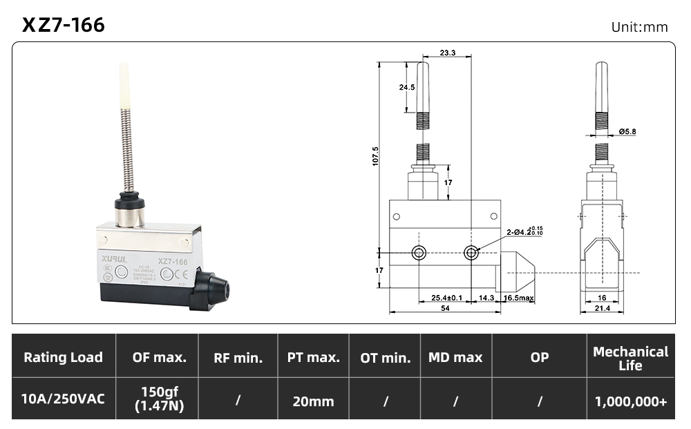 XZ7 Series Limit Switch XZ7-166 dimension image