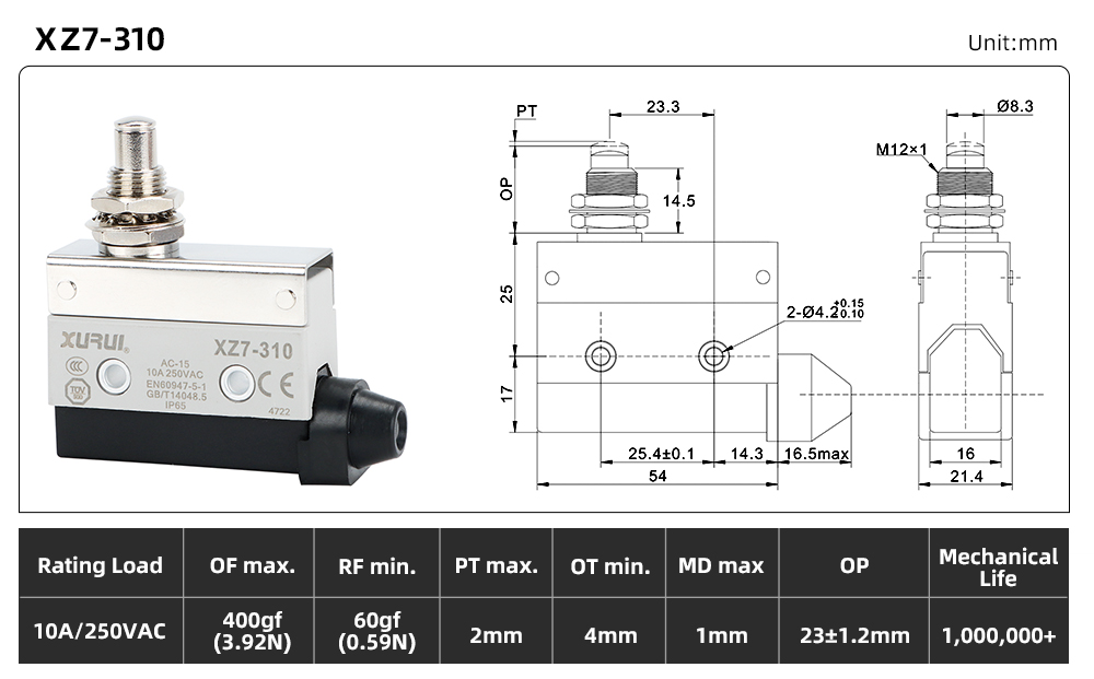 XZ7 Series Limit Switch XZ7-310 dimension image