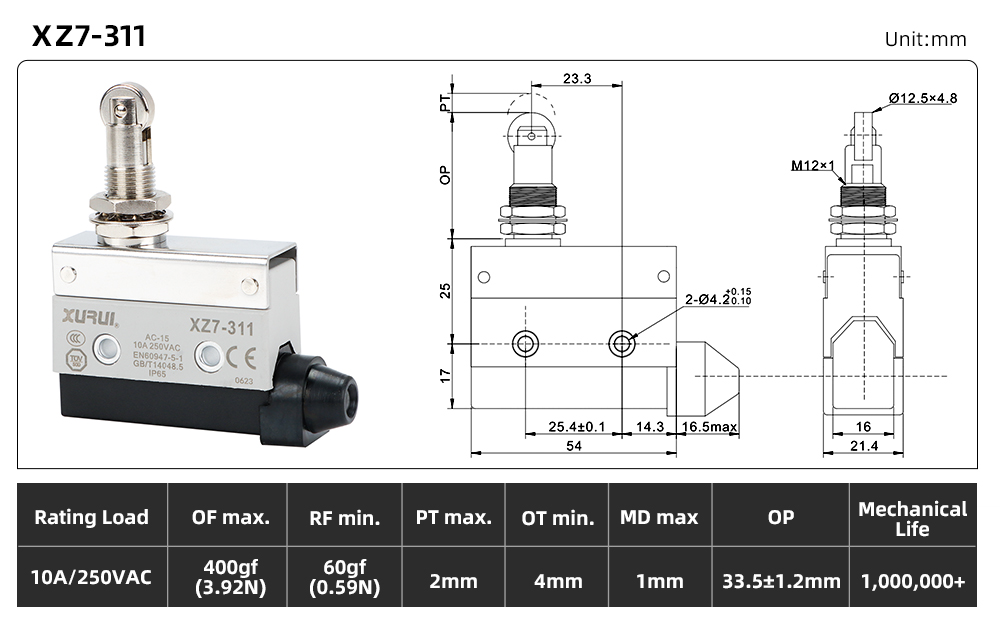 XZ7 Series Limit Switch XZ7-311 dimension image