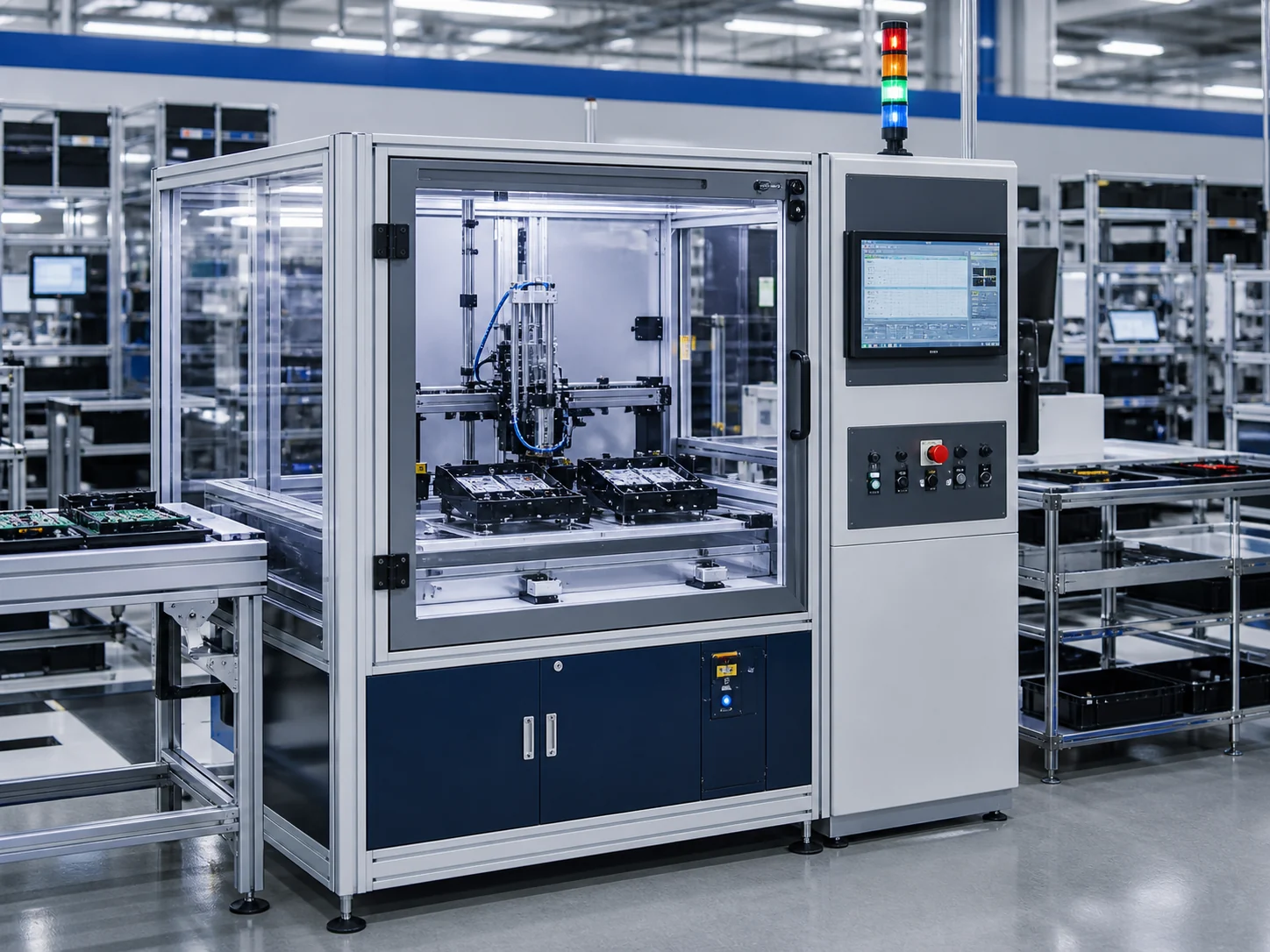 Enclosed industrial assembly and test station