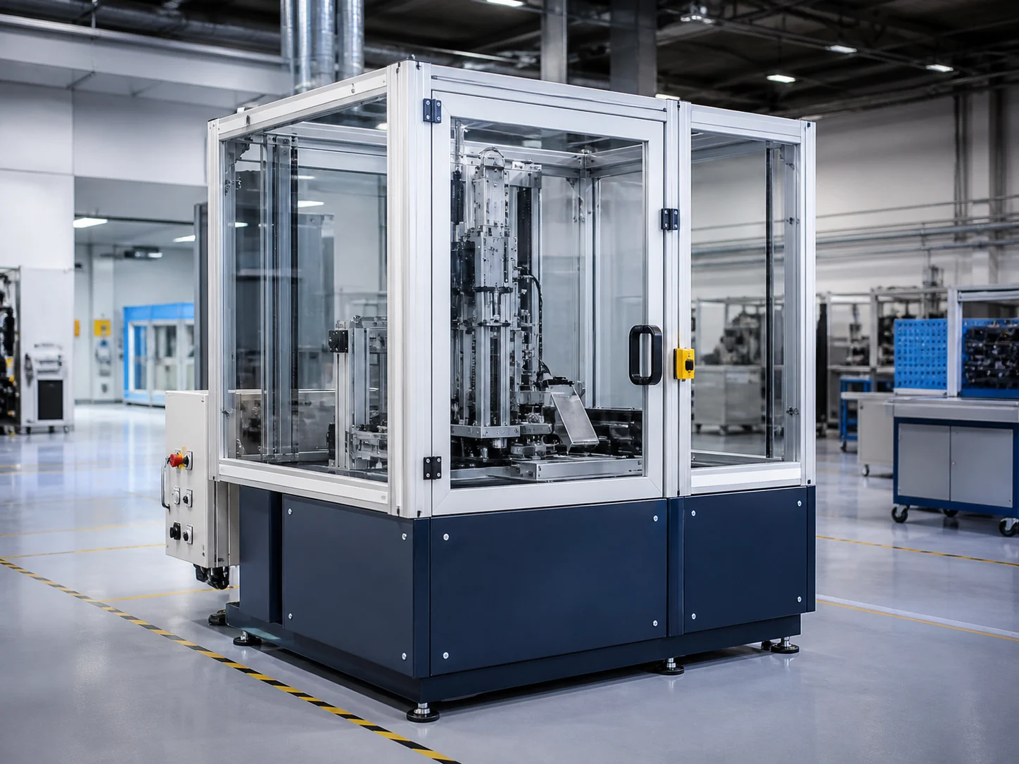 Compact industrial machine with a guarded access door