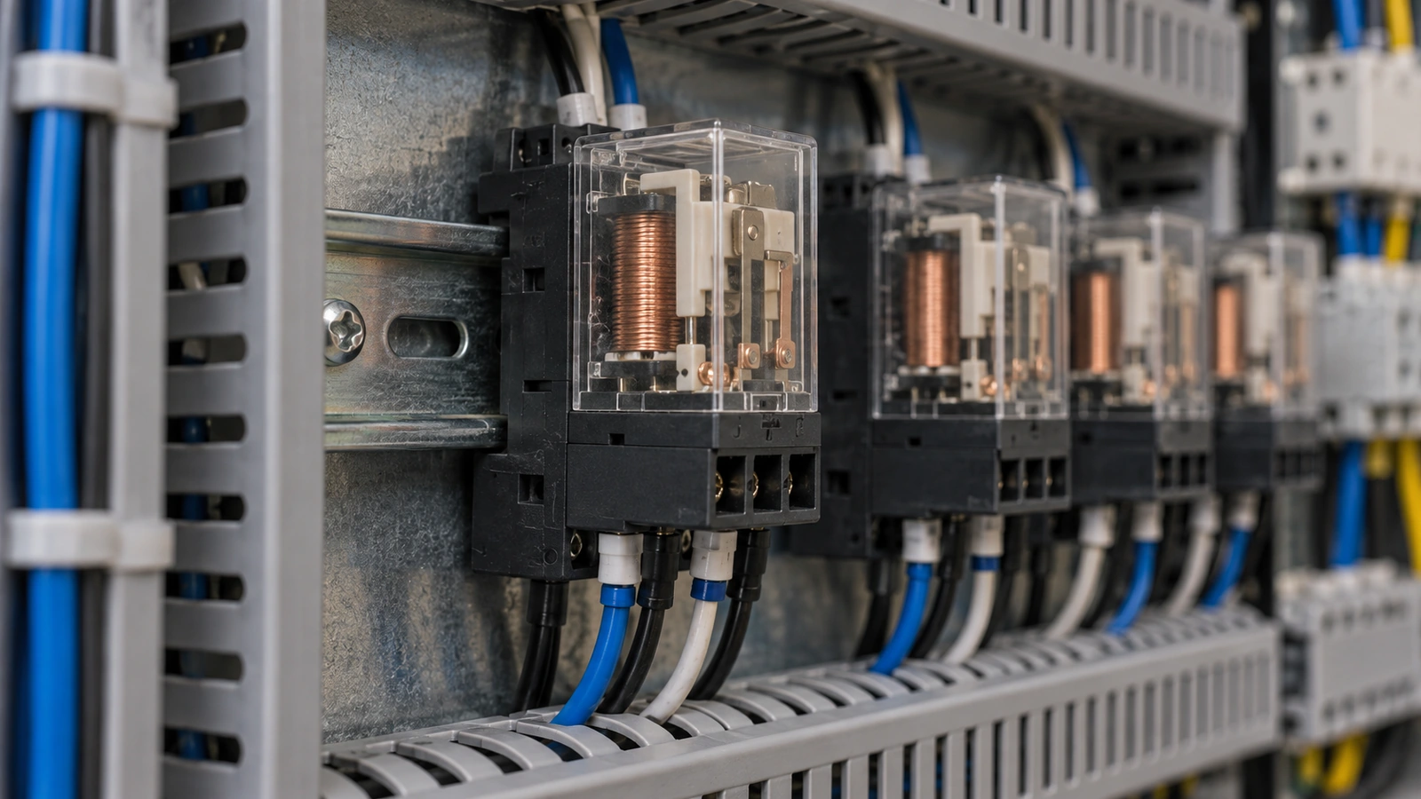 Industrial relays in control panel