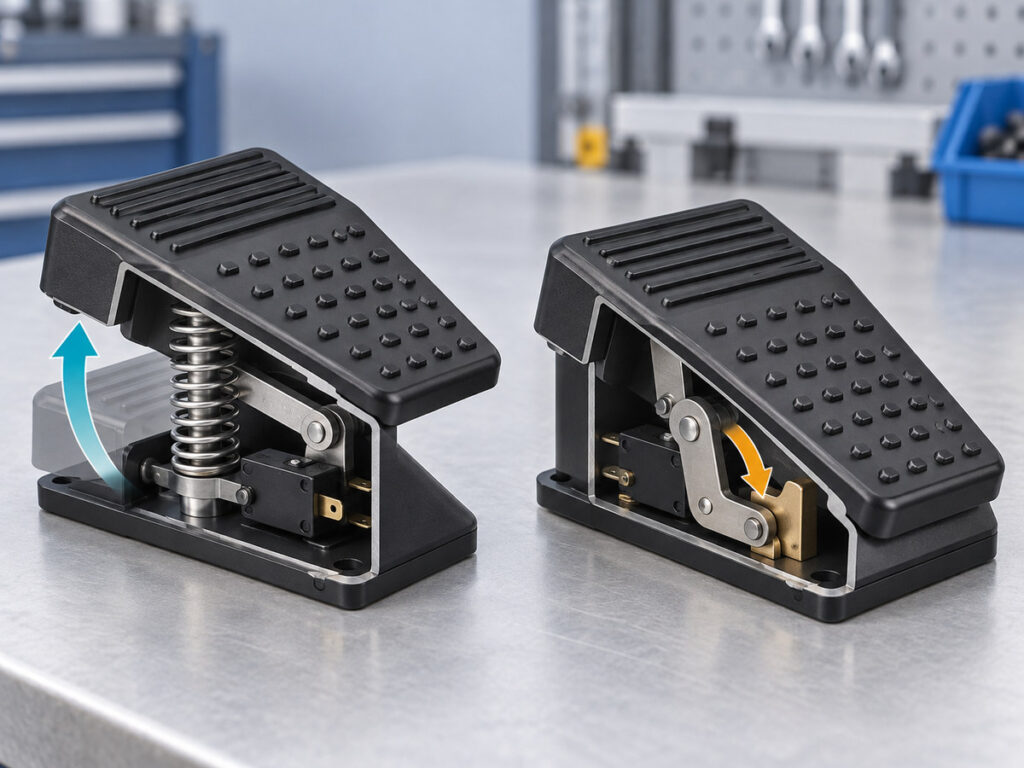 Xurui spring-return foot switch mechanism