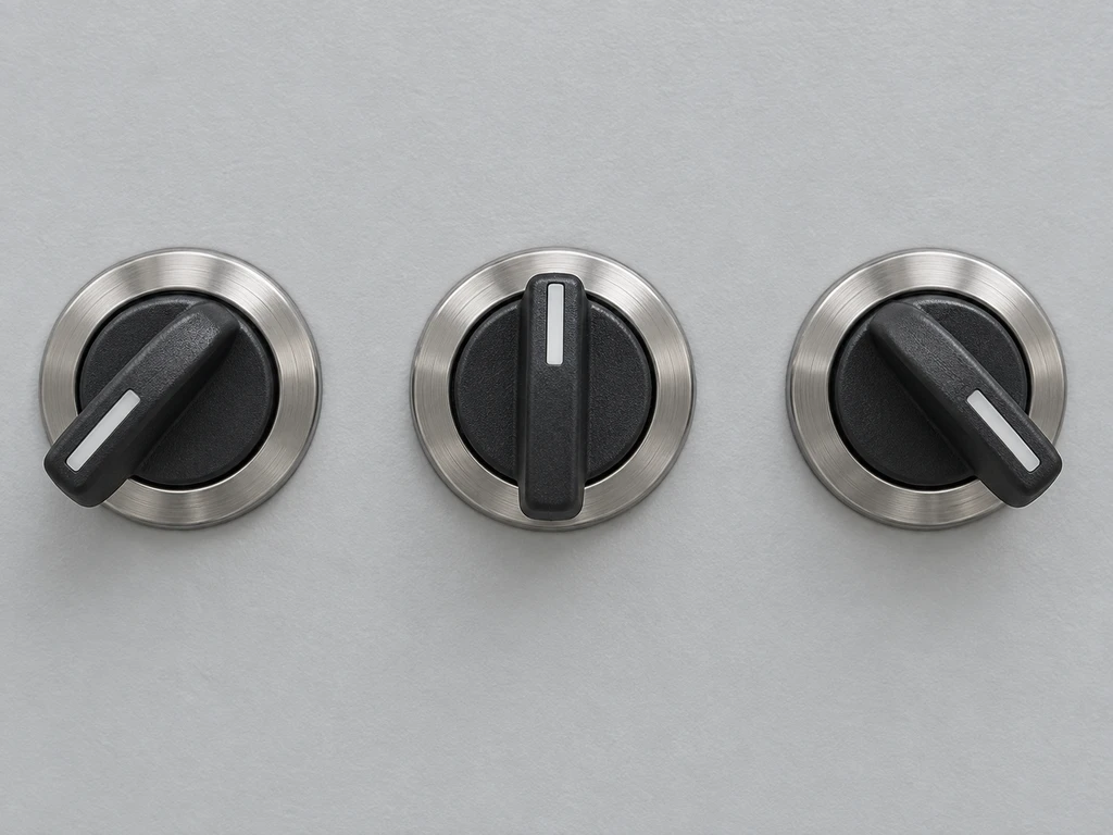 Three-position selector switch in left, center, and right positions