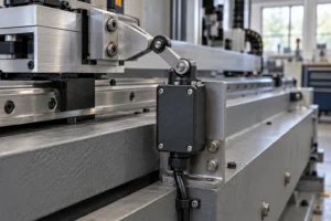 Roller-lever limit switch and actuating cam on a CNC axis