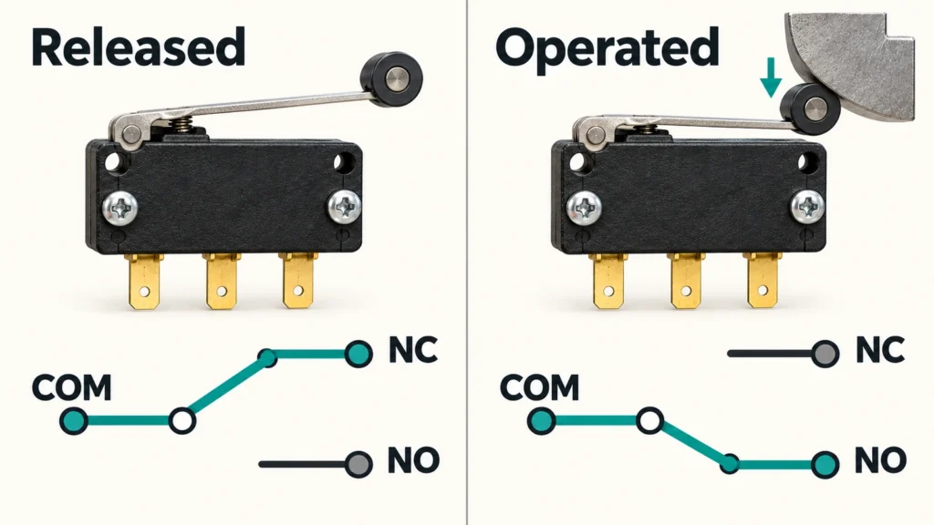 Limit switch COM NO NC contact states
