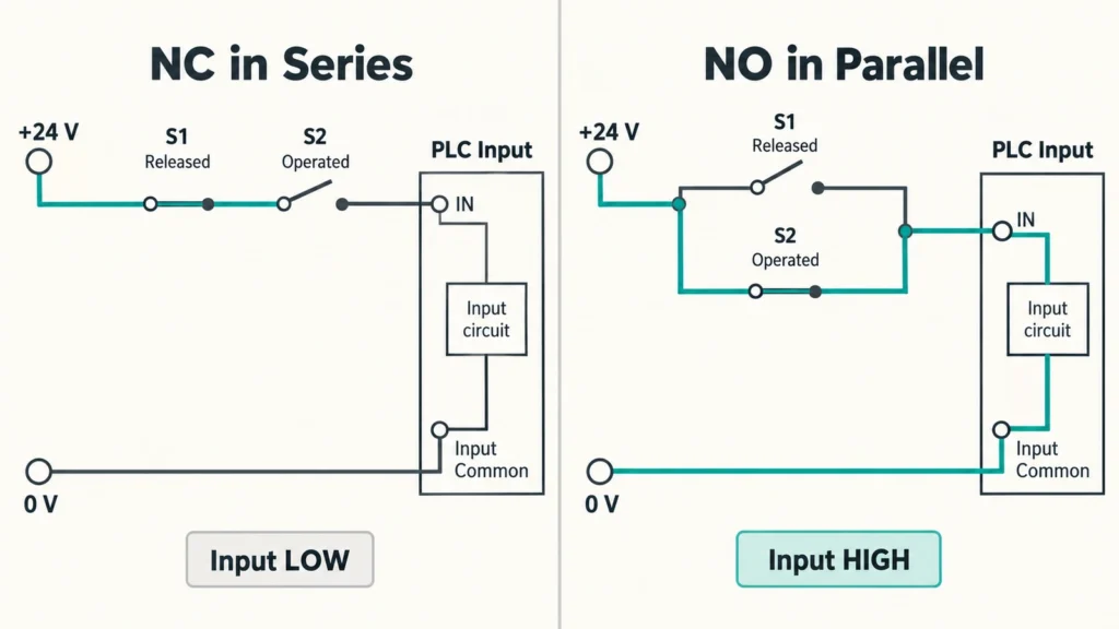 NC series and NO parallel limit switch wiring