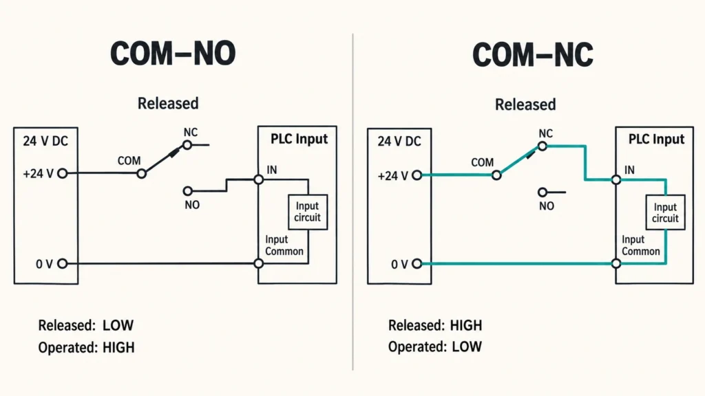 Limit switch NO and NC PLC input wiring