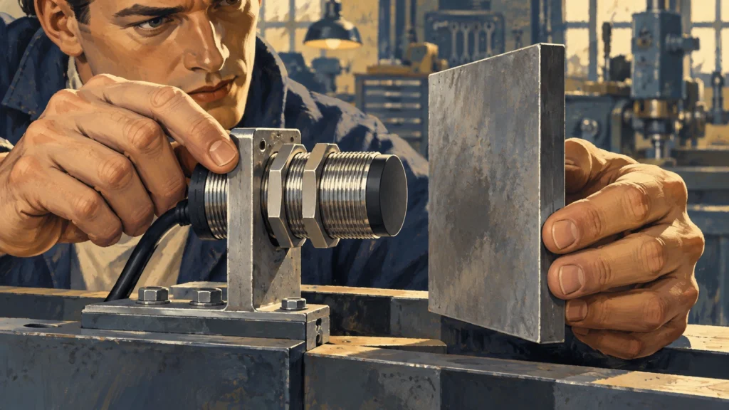 Proximity sensor steel target alignment