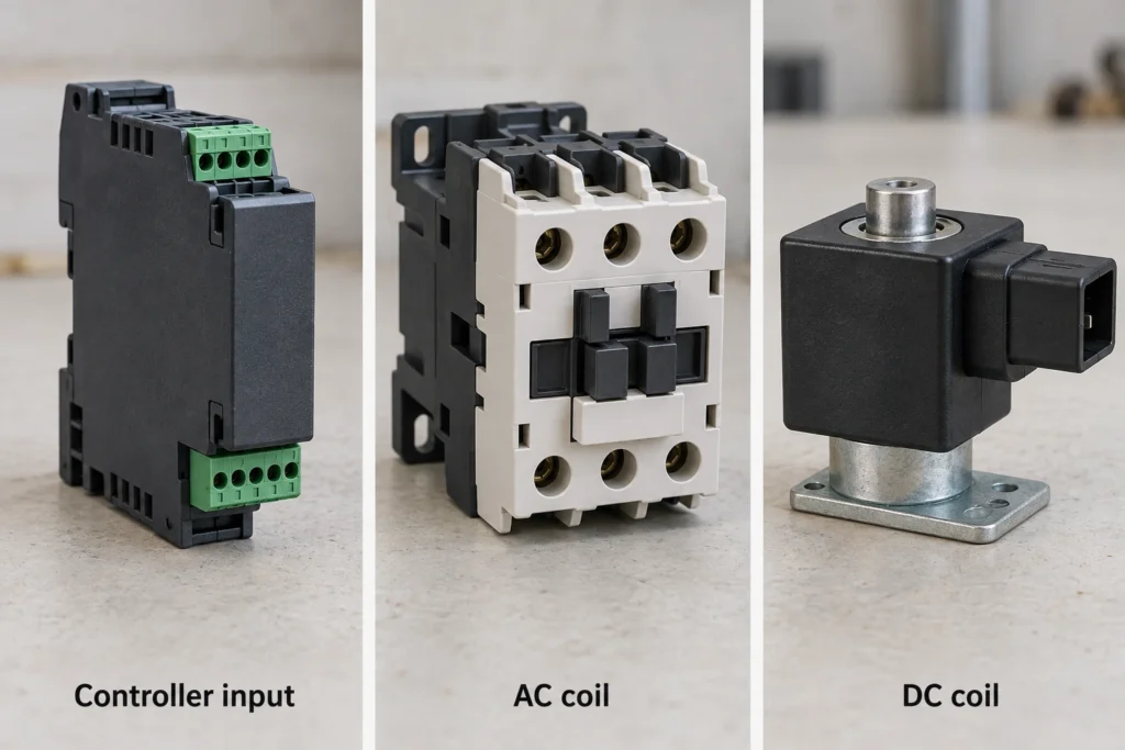 Controller input module, AC contactor and DC solenoid coil comparison