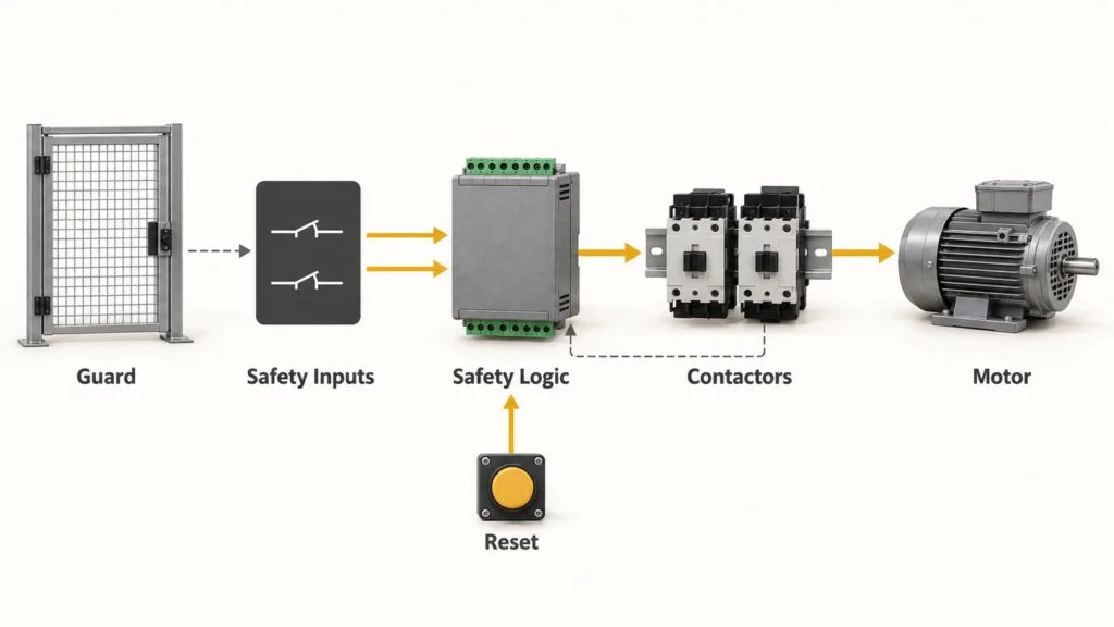 Generic Guard Safety Loop With Dual-Channel Inputs and Contactor Feedback